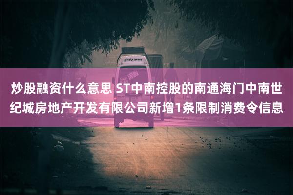 炒股融资什么意思 ST中南控股的南通海门中南世纪城房地产开发有限公司新增1条限制消费令信息