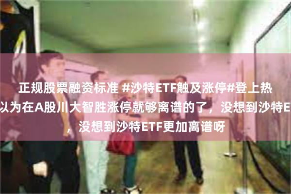 正规股票融资标准 #沙特ETF触及涨停#登上热搜！大V：原以为在A股川大智胜涨停就够离谱的了，没想到沙特ETF更加离谱呀