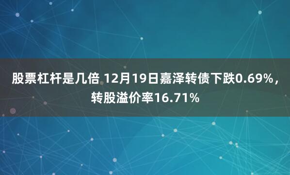 股票杠杆是几倍 12月19日嘉泽转债下跌0.69%，转股溢价率16.71%